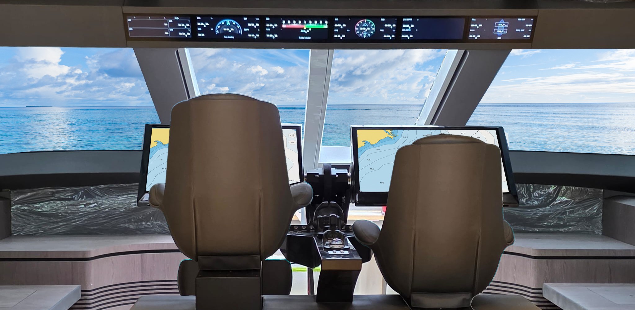McConaghy boat helm with an overhead ribbon of unified displays