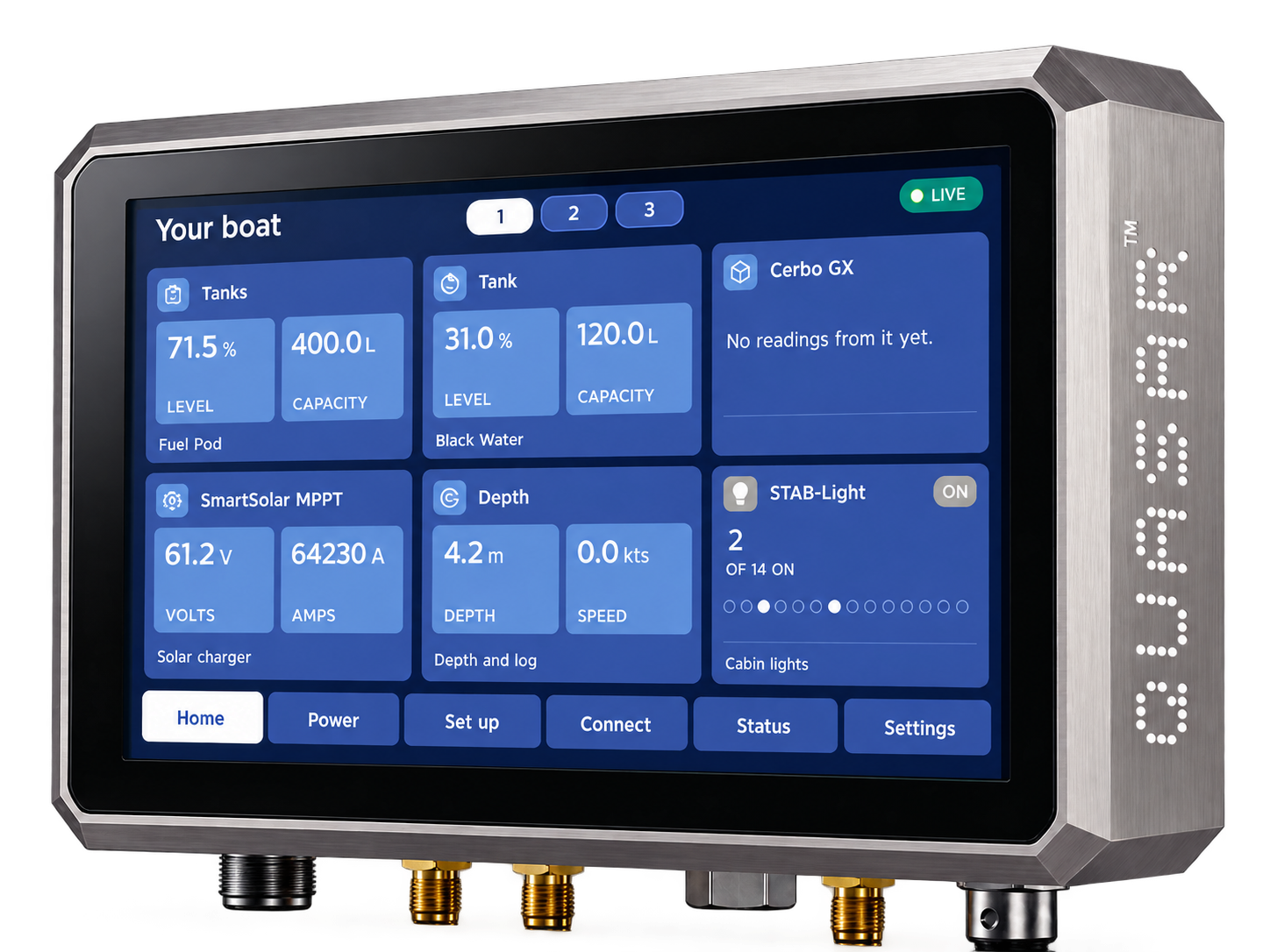Quasar ONE aluminium unit with touchscreen and lower connectors