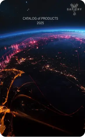 Safiery Catalog of Products 2025 cover showing a connected globe