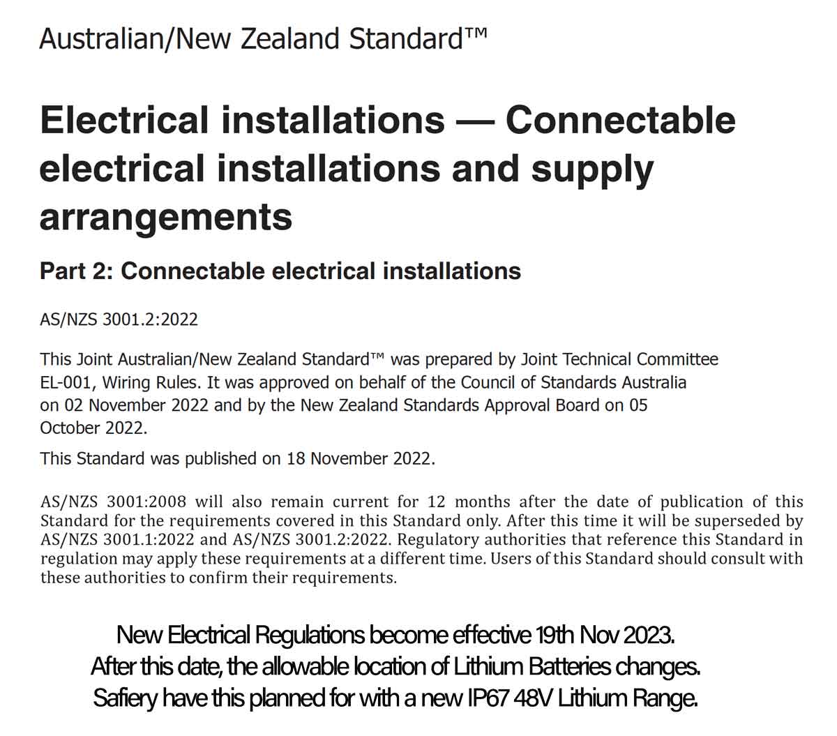 New Electrical Standard Apply Soon and impact Lithium Batteries