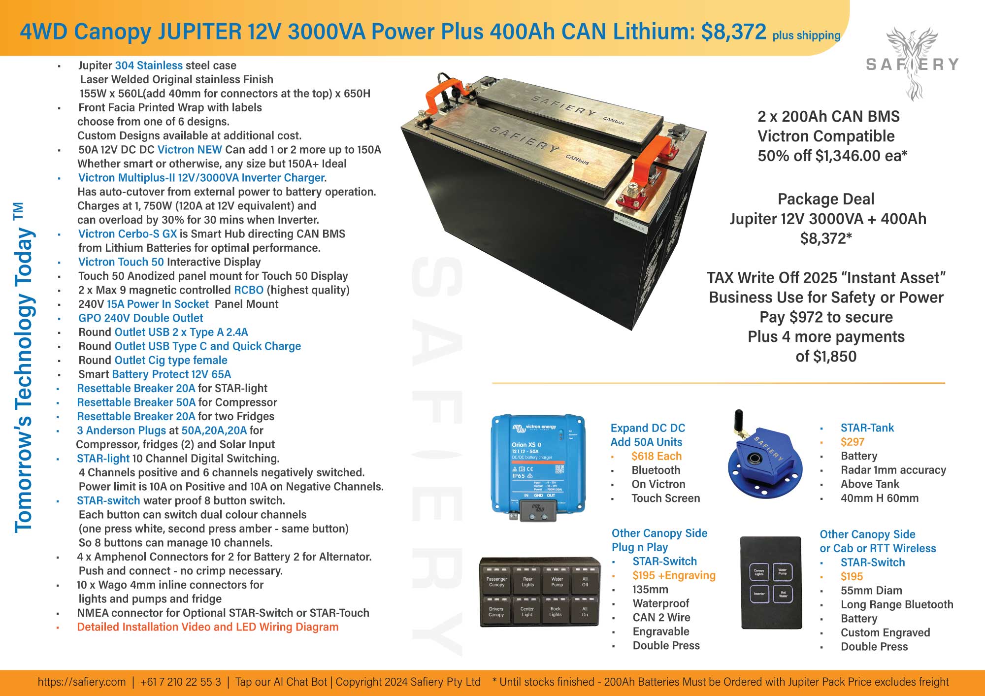Jupiter 12V 3000VA Inverter 400Ah Lithium 50A DC DC 30A SMART SOLAR STARSHIP Switching