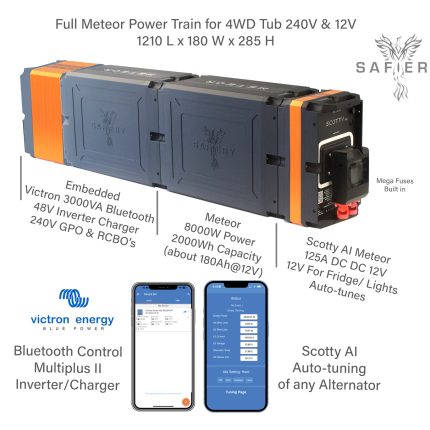 Meteor Lithium Battery Train 3000VA Victron Inverter Charger Bluetooth Control