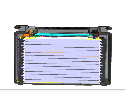 Lithium Battery cut away view showing stack of solid state wafers