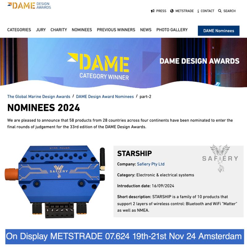 Metstrade 2024 DAME Nomination Safiery Pty Ltd for STARSHIP