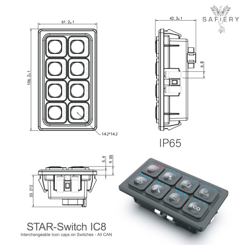 STAR-Switch 8 button IP65 CAN switch