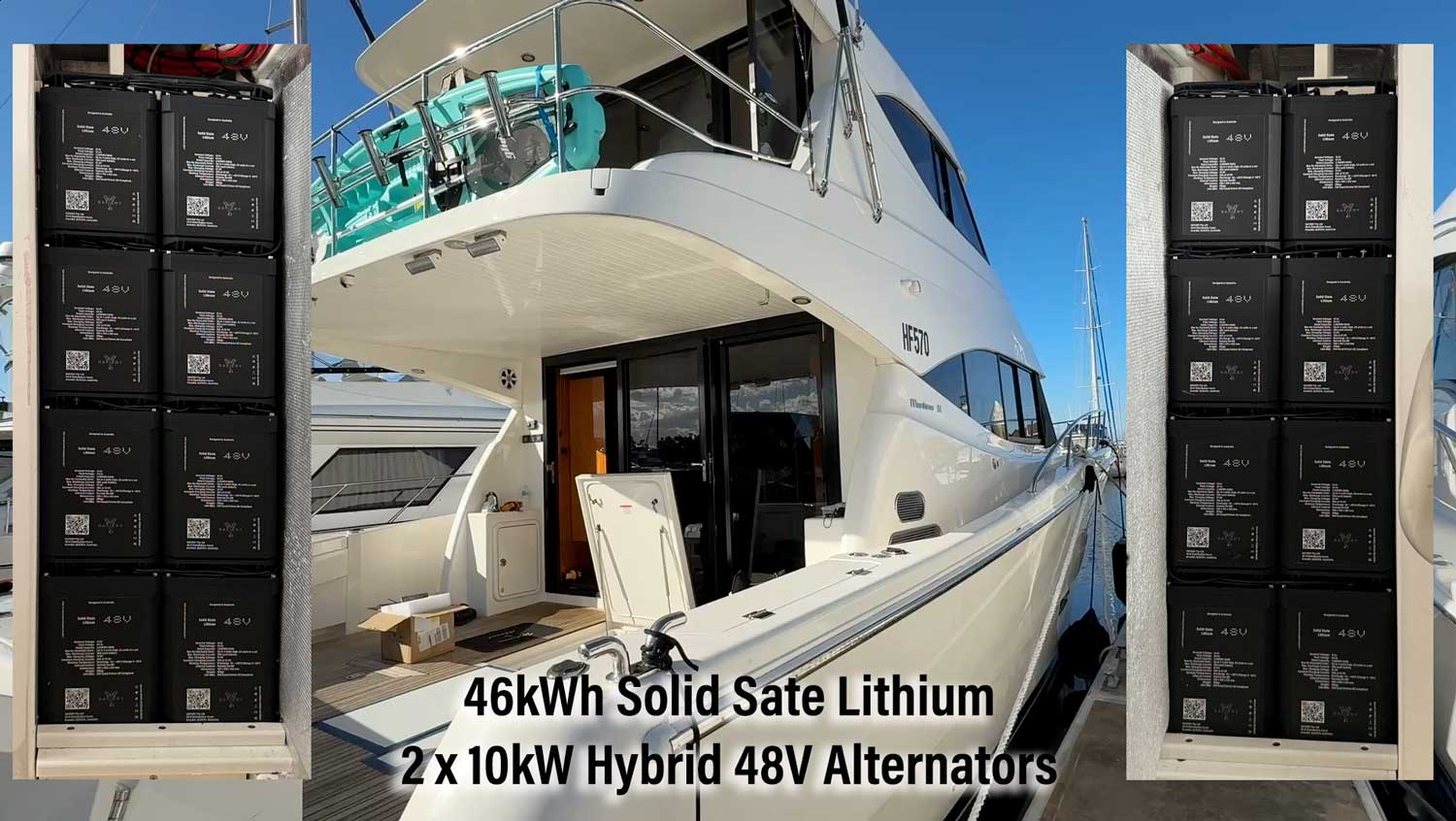 Fishing boat with 46kWh Solid State Lithium and 2 Motor Generators in lieu of alternators at 10kw each