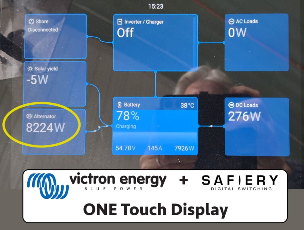 Victron energy one touch display show alternator plus tanks plus digital switching