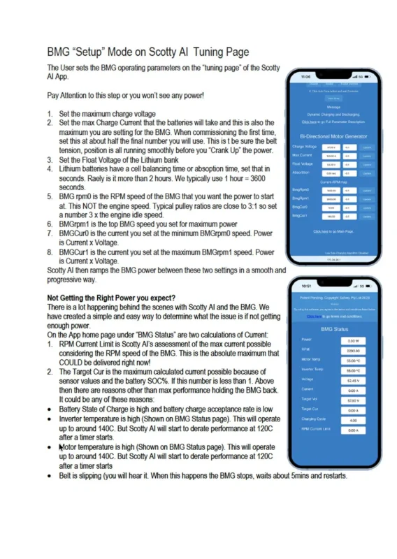 BMG Setup page on Scotty AI App 10,000W of charging power controlled